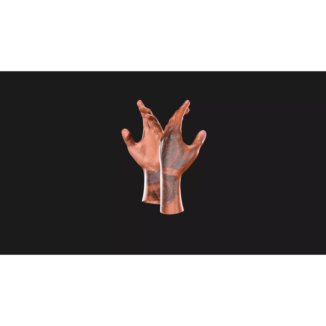 Realistic Dragon Tattoo Hands 3D Model – Detailed Male Hand Asset, FBX & Blender - View 90