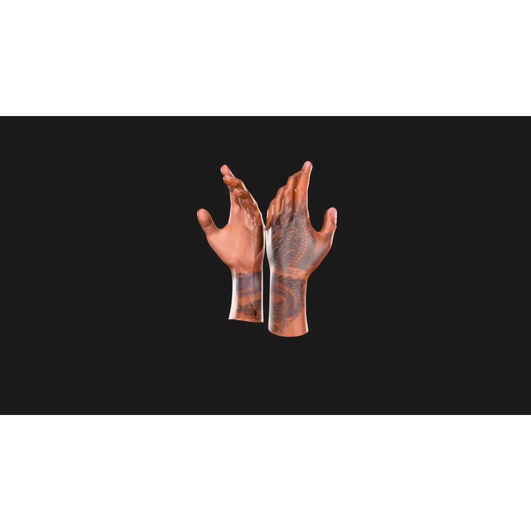 Realistic Dragon Tattoo Hands 3D Model – Detailed Male Hand Asset, FBX & Blender - View 92