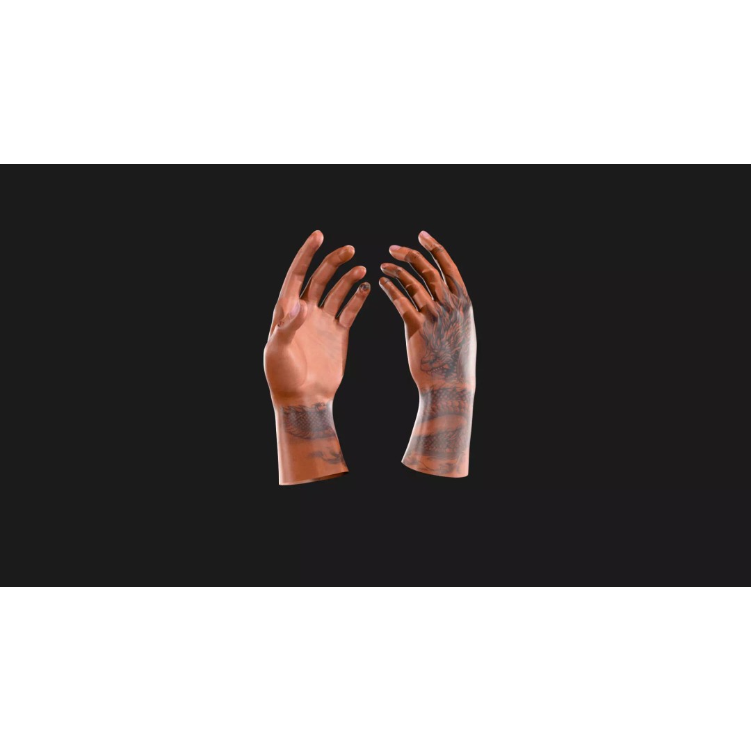 Realistic Dragon Tattoo Hands 3D Model – Detailed Male Hand Asset, FBX & Blender - View 94