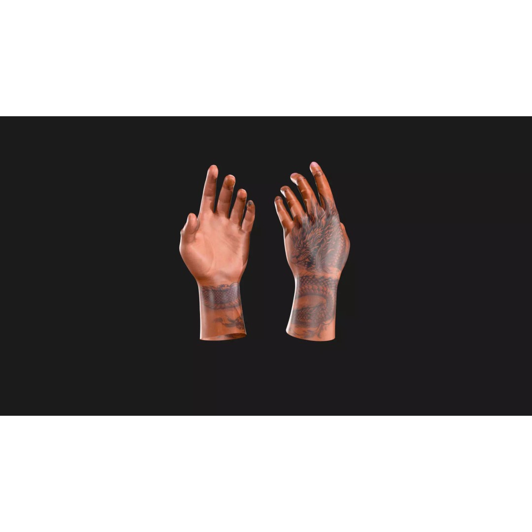 Realistic Dragon Tattoo Hands 3D Model – Detailed Male Hand Asset, FBX & Blender - View 95