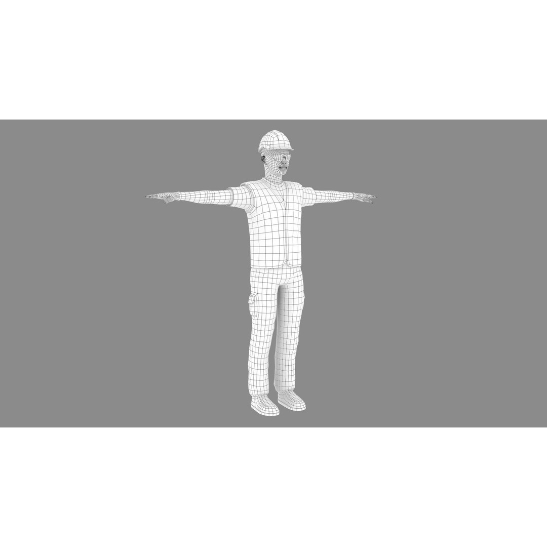 Kim Low-Poly 3D Model – Rigged Male Worker for Games, FBX - View 10
