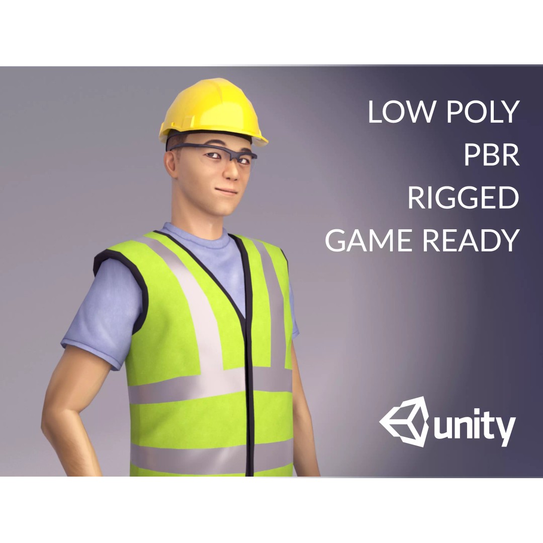 Kim Low-Poly 3D Model – Rigged Male Worker for Games, FBX - View 2