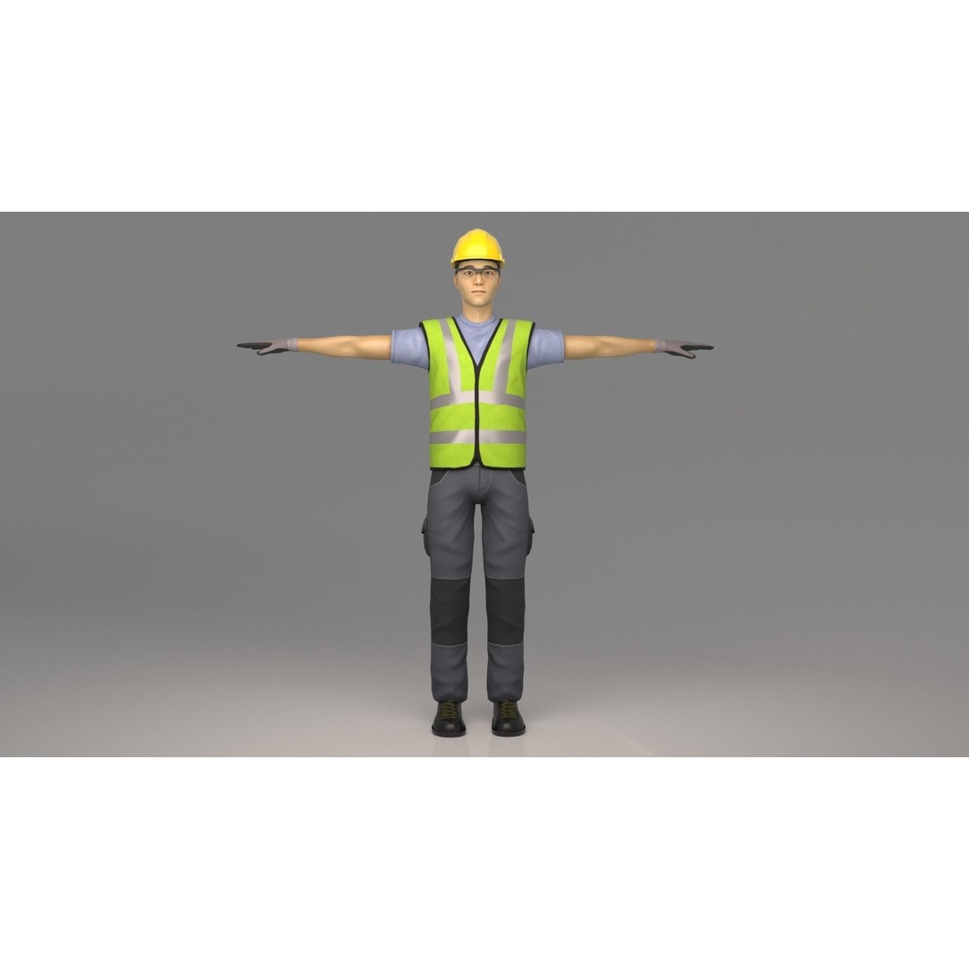 Kim Low-Poly 3D Model – Rigged Male Worker for Games, FBX - View 4