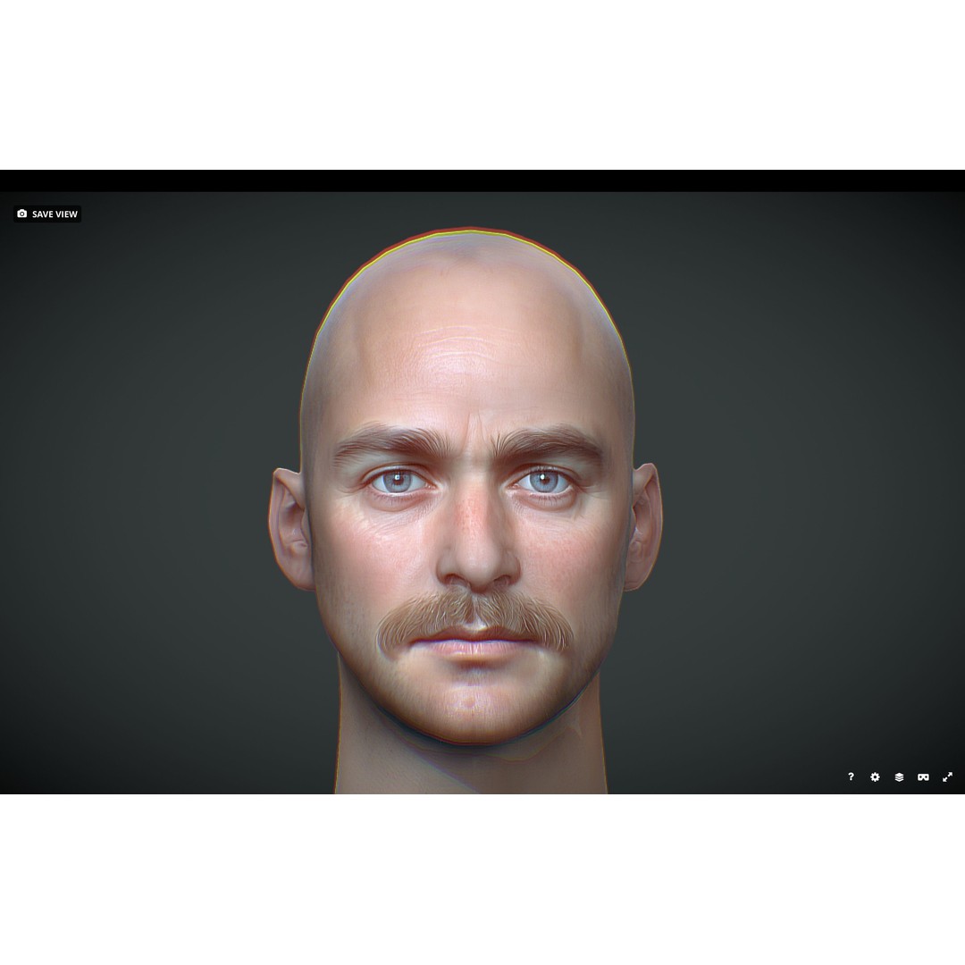 Realistic Male Head 3D Model – Low Poly Game Asset, FBX, PBR - View 3