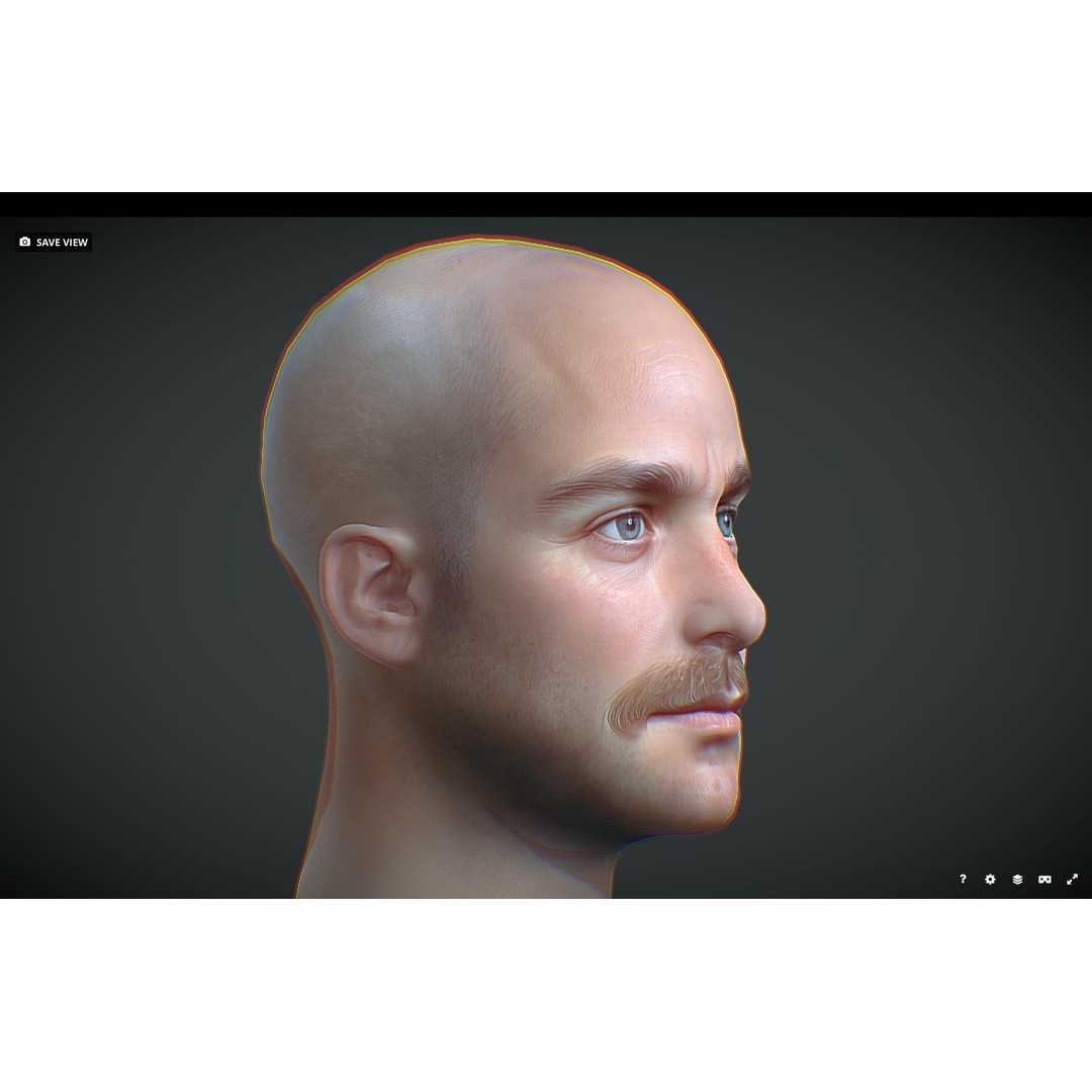 Realistic Male Head 3D Model – Low Poly Game Asset, FBX, PBR - View 7