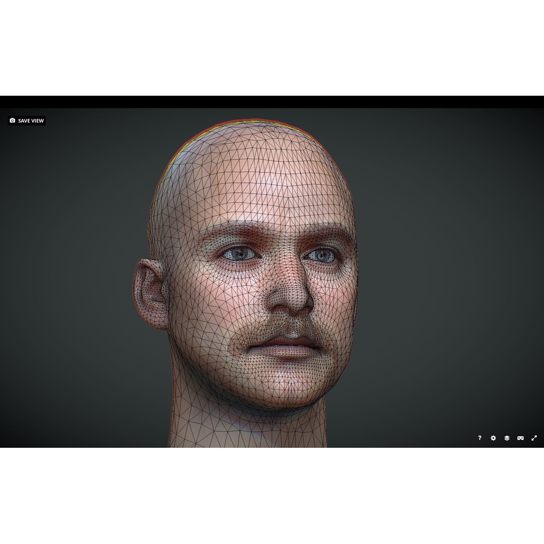 Realistic Male Head 3D Model – Low Poly Game Asset, FBX, PBR - View 9