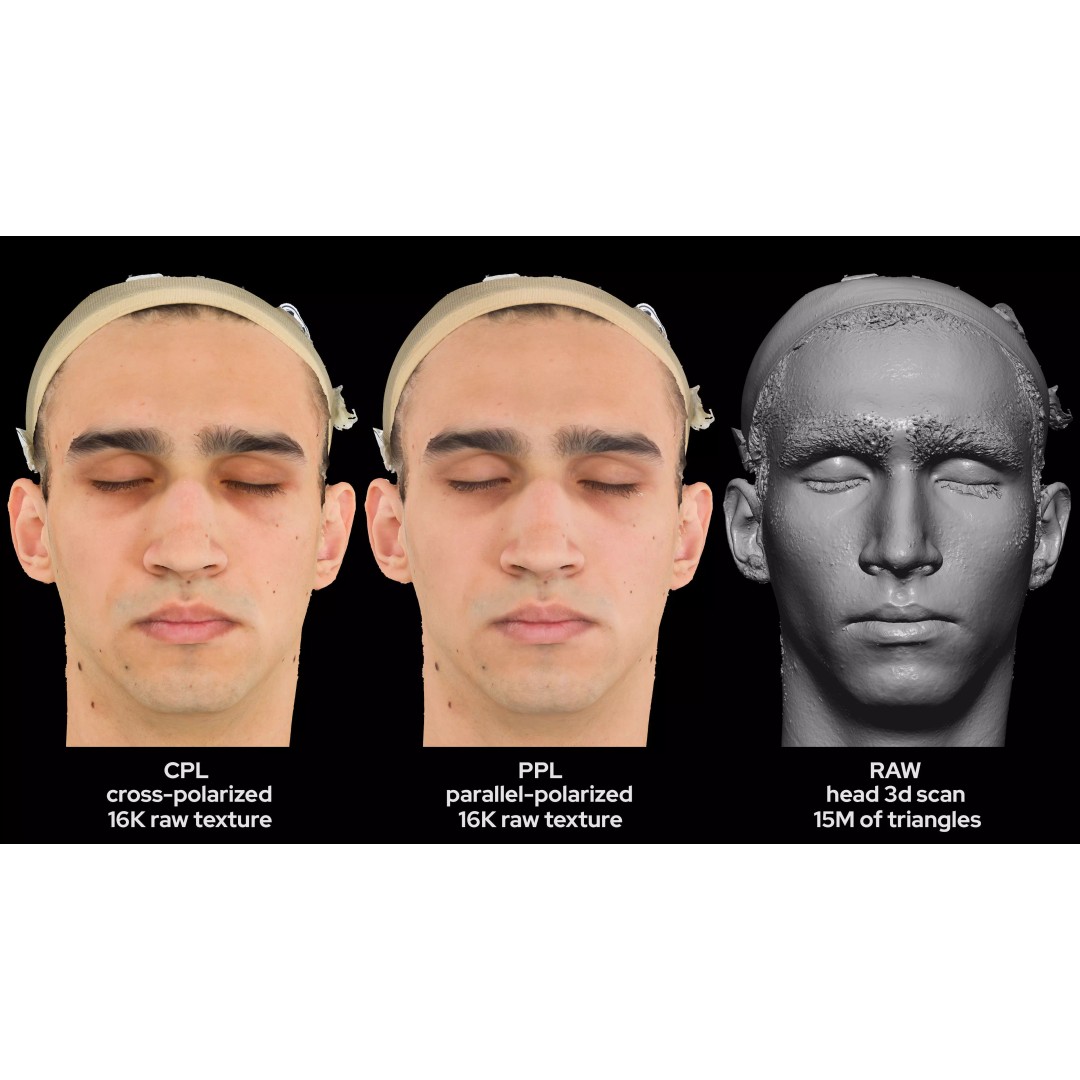European Male 30s Head Scan 3D Model – High Poly Photogrammetry Asset, FBX - View 6