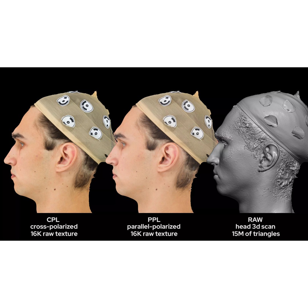 European Male 30s Head Scan 3D Model – High Poly Photogrammetry Asset, FBX - View 7