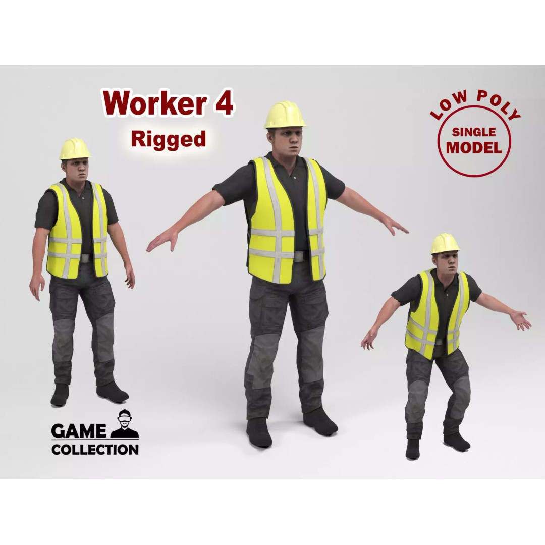 Worker 4 3D Model – Low Poly Rigged Character with Animations, FBX - View 2