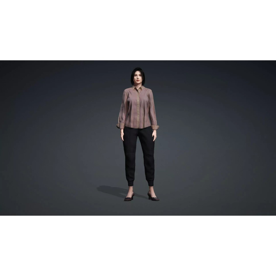 Realistic Asian Woman 3D Model – Rigged Character for Animation, FBX - View 3