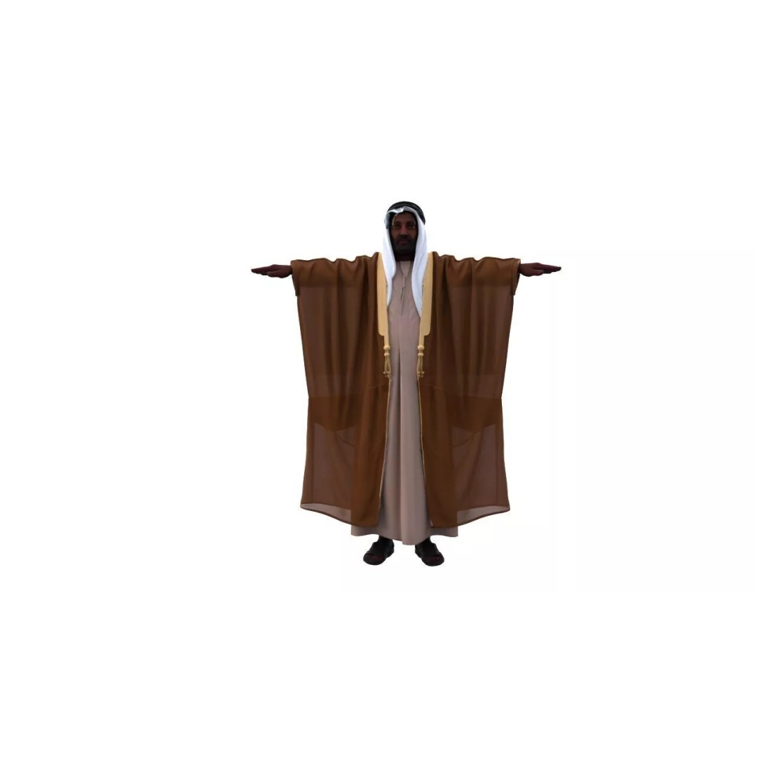 Arab Man 3D Model – Low Poly Character T-Pose for Animation, FBX - View 2