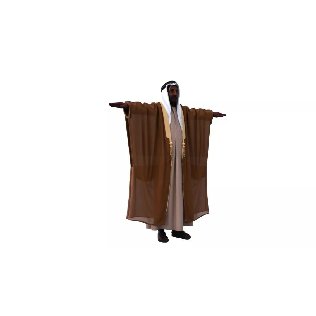 Arab Man 3D Model – Low Poly Character T-Pose for Animation, FBX - View 3