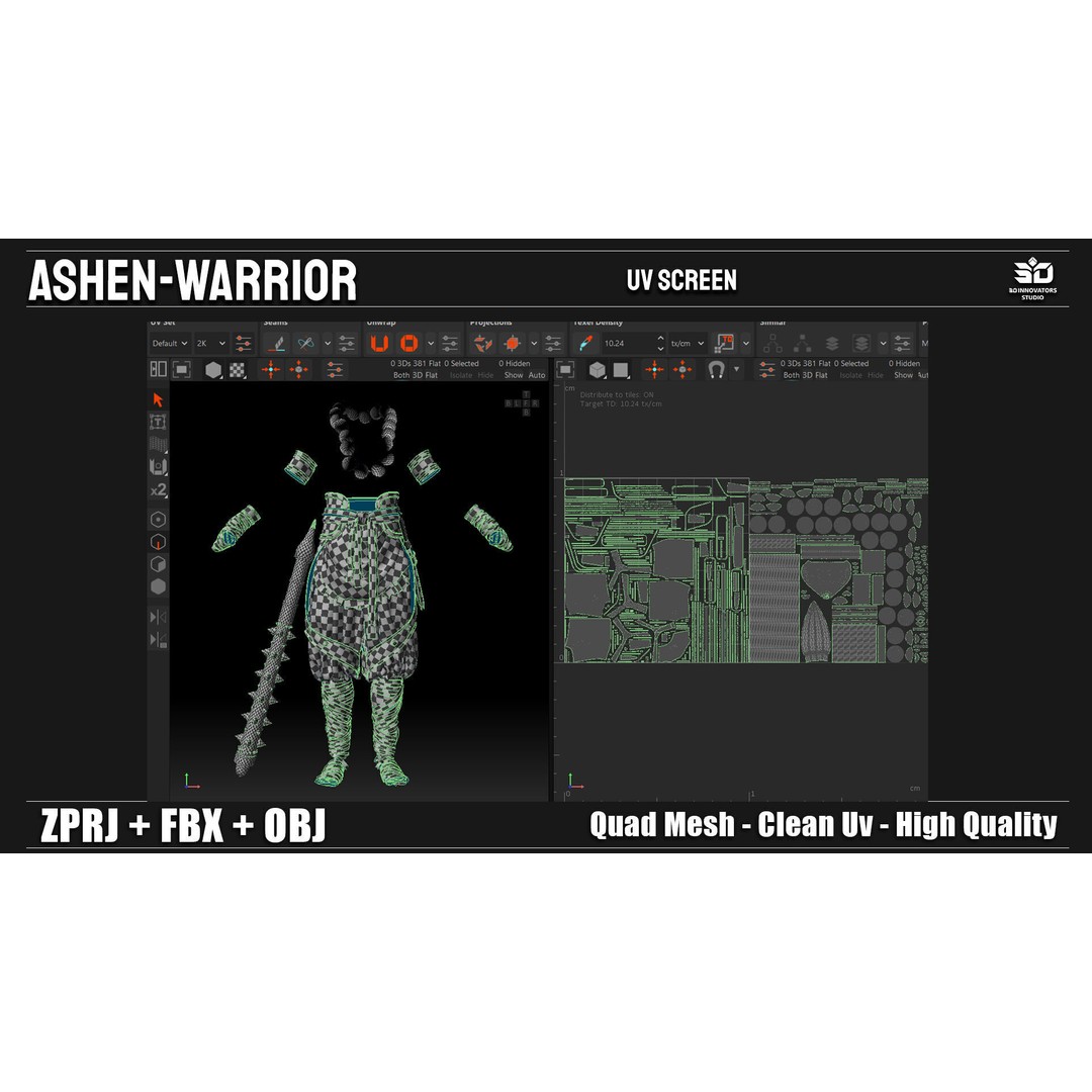 Ashen Warrior 3D Model – Fantasy Character, Game-Ready, FBX, OBJ