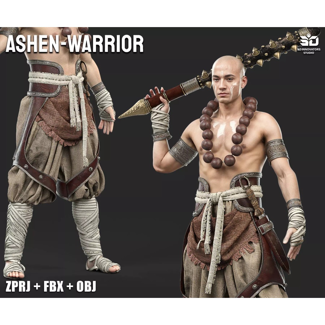 Ashen Warrior 3D Model – Fantasy Character, Game-Ready, FBX, OBJ - View 2