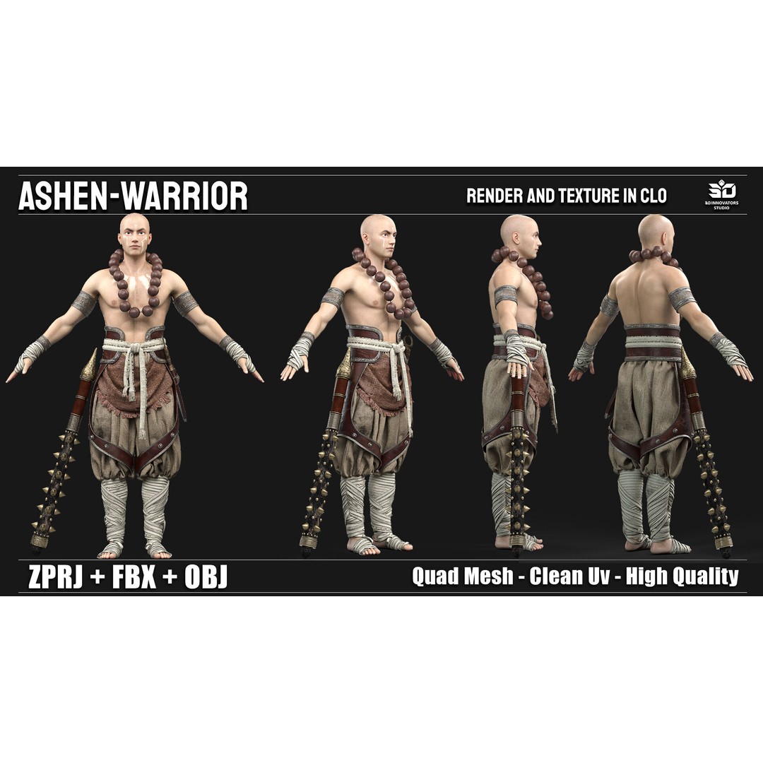 Ashen Warrior 3D Model – Fantasy Character, Game-Ready, FBX, OBJ - View 3