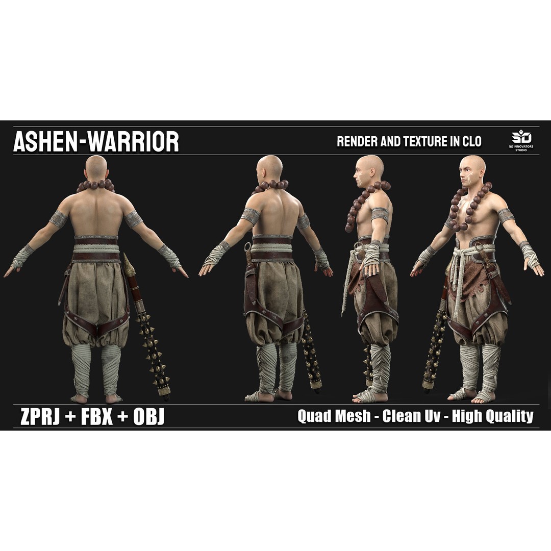 Ashen Warrior 3D Model – Fantasy Character, Game-Ready, FBX, OBJ - View 4