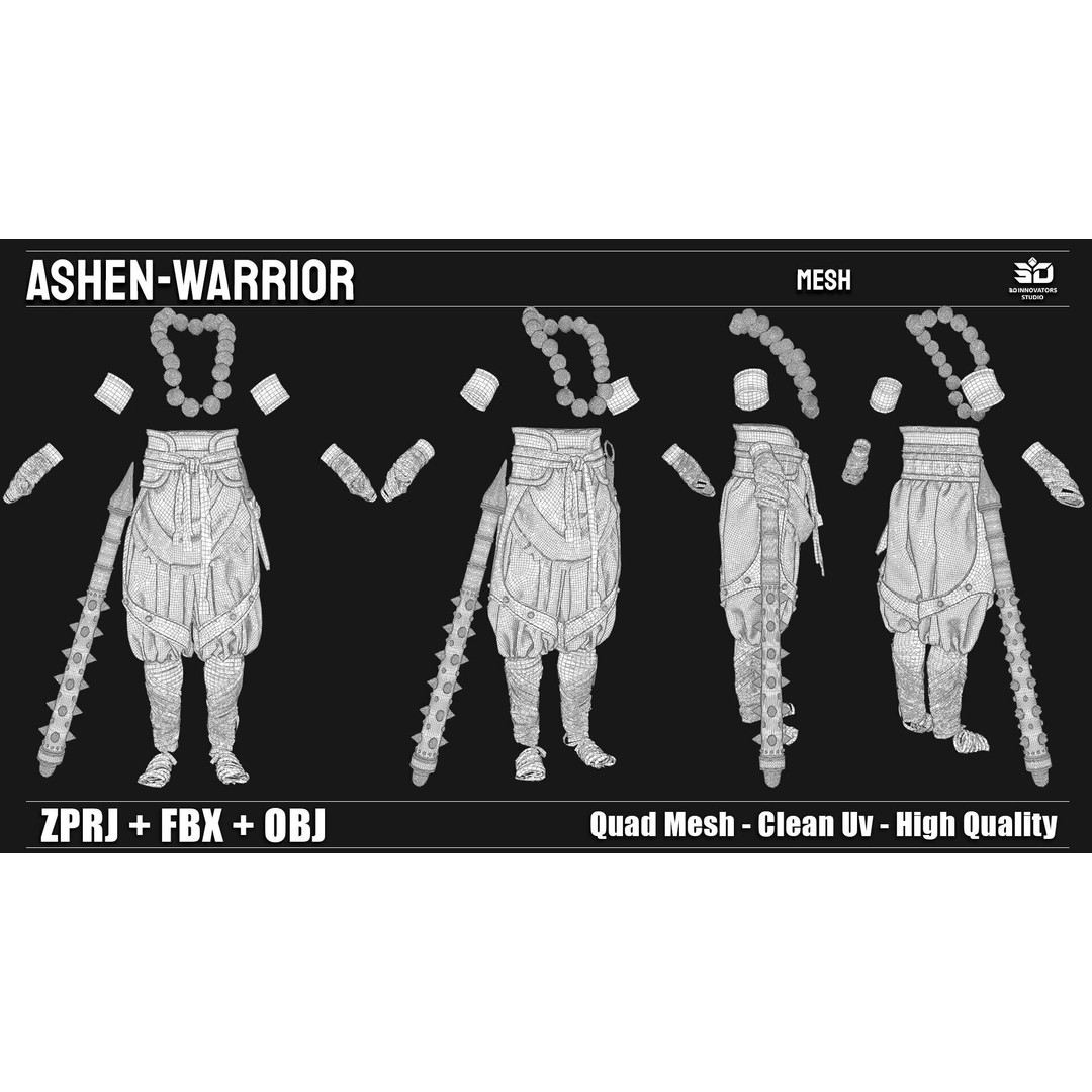 Ashen Warrior 3D Model – Fantasy Character, Game-Ready, FBX, OBJ - View 5