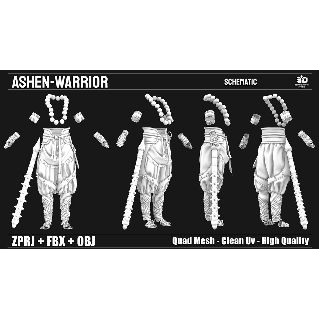 Ashen Warrior 3D Model – Fantasy Character, Game-Ready, FBX, OBJ - View 7