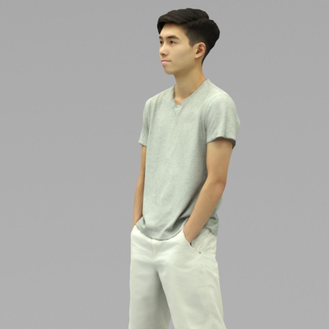 Young Man 3D Model – Half Body Portrait with Textures, OBJ - View 3
