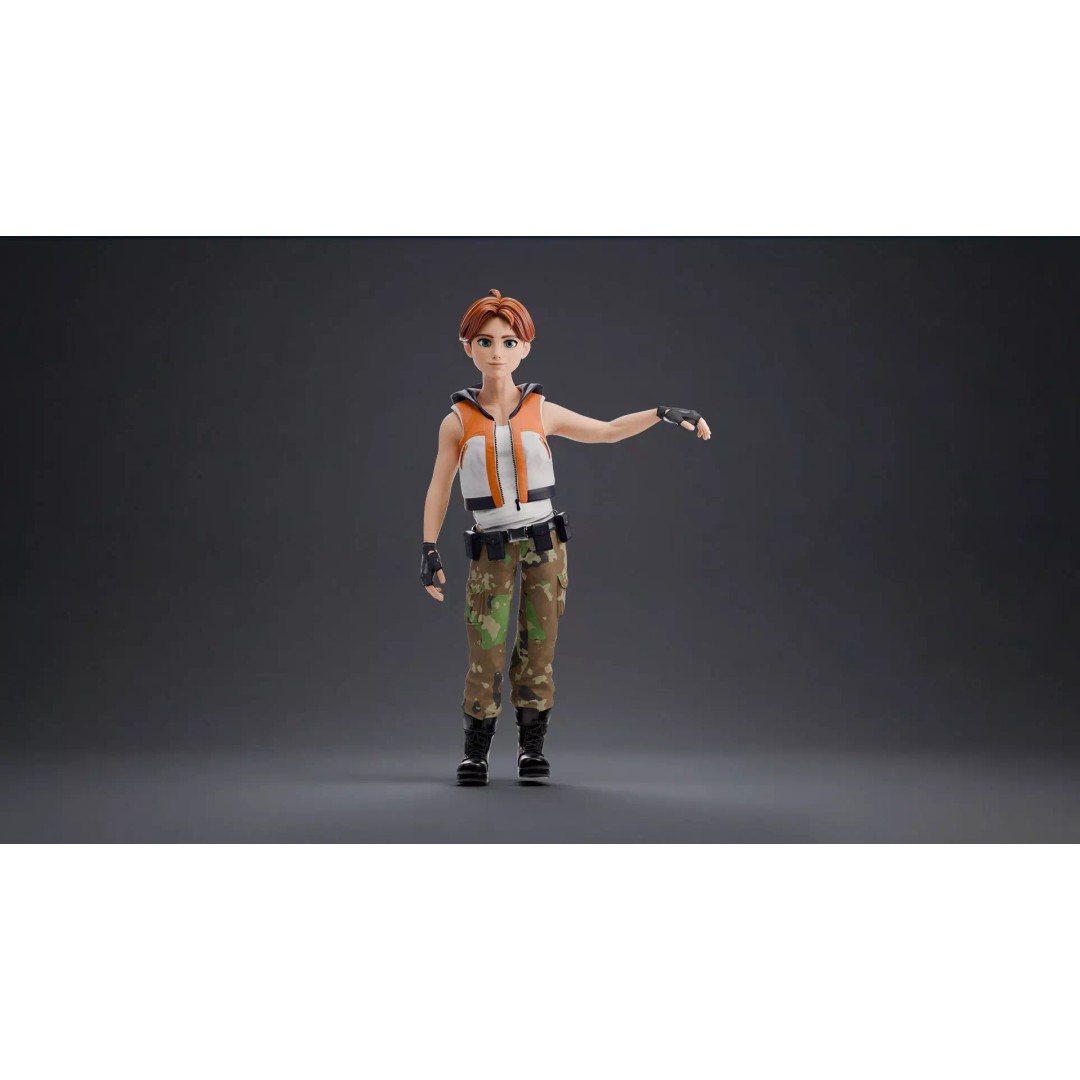 Blaze Carter 3D Model – Stylized Low Poly Game Character, Rigged - View 12