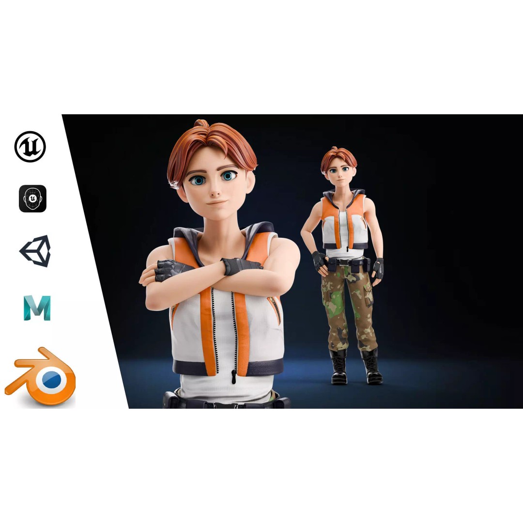 Blaze Carter 3D Model – Stylized Low Poly Game Character, Rigged - View 2