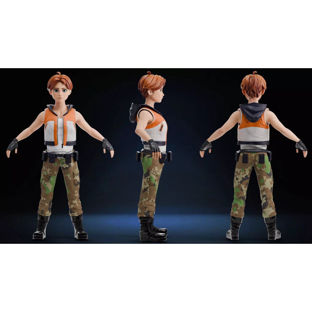 Blaze Carter 3D Model – Stylized Low Poly Game Character, Rigged - View 36