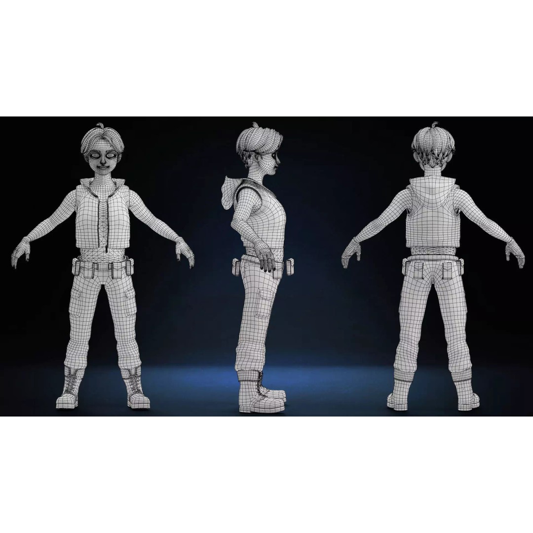 Blaze Carter 3D Model – Stylized Low Poly Game Character, Rigged - View 37