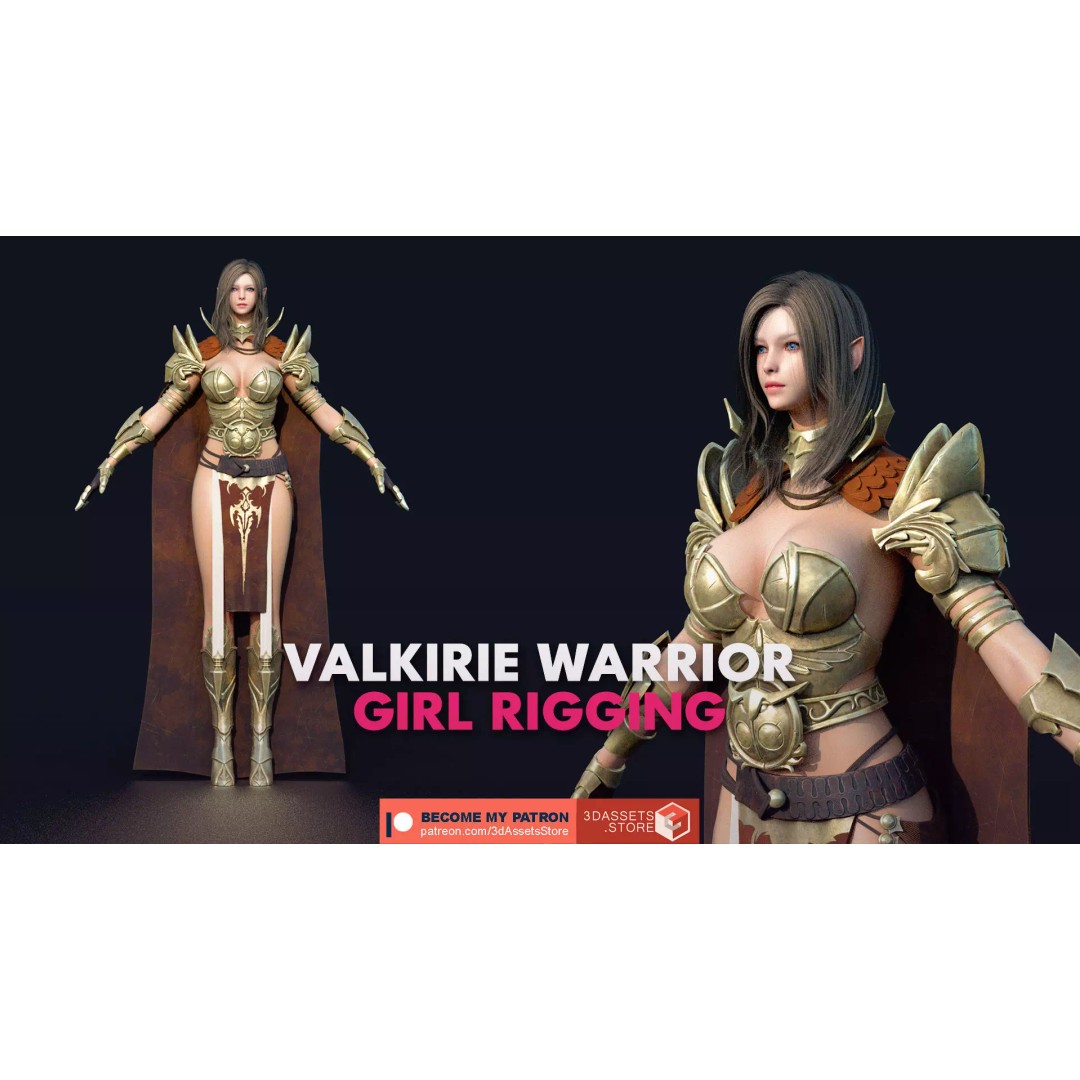 Valkyrie Warrior Girl 3D Model – Low Poly Rigged Character for Unreal - View 2