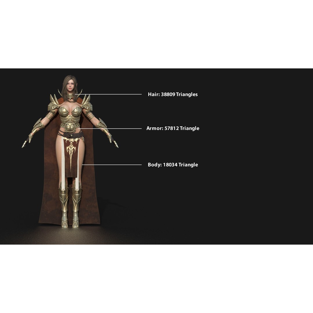 Valkyrie Warrior Girl 3D Model – Low Poly Rigged Character for Unreal - View 4