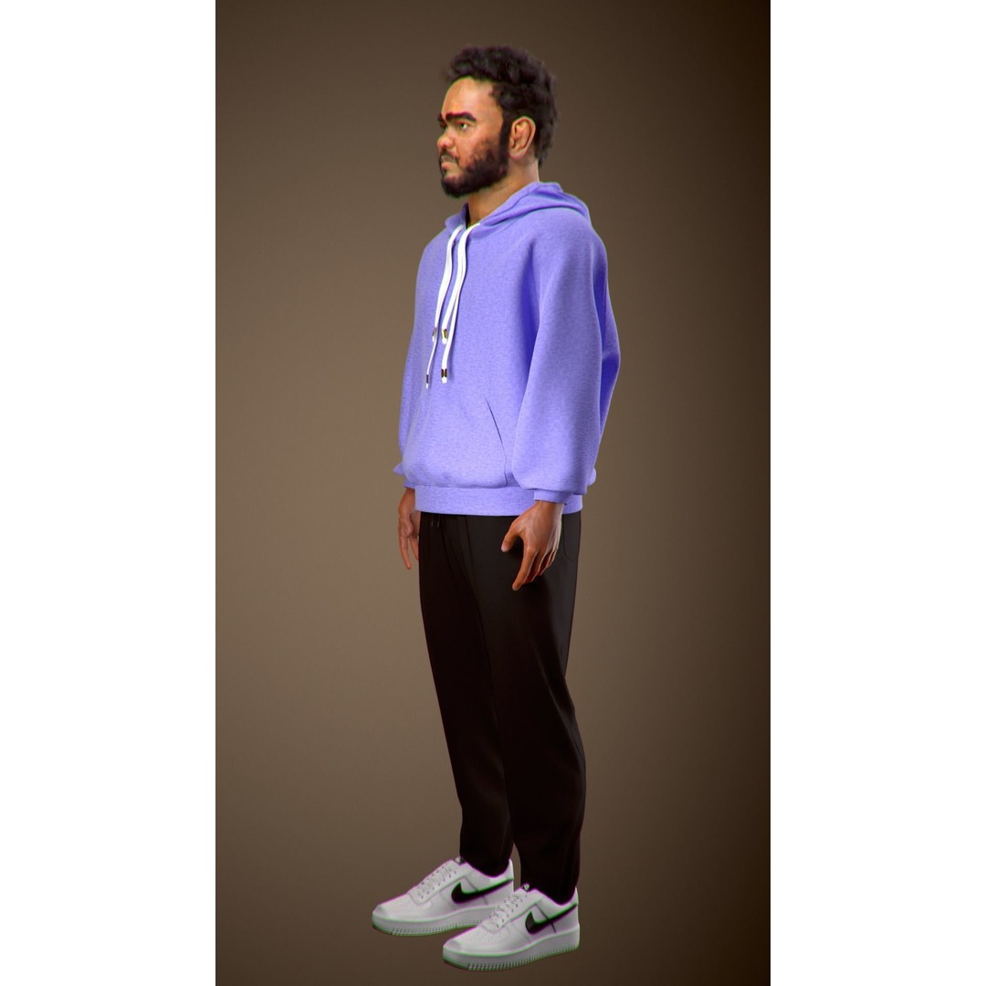 NPC Character 3D Model – Low Poly Game Ready Adult Male with Beard - View 17
