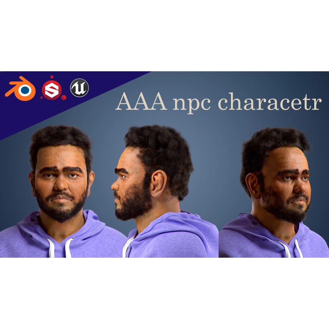 NPC Character 3D Model – Low Poly Game Ready Adult Male with Beard - View 2