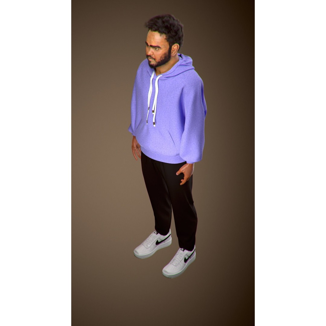 NPC Character 3D Model – Low Poly Game Ready Adult Male with Beard - View 23