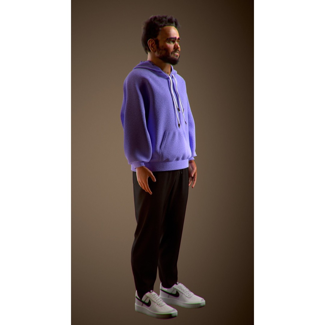 NPC Character 3D Model – Low Poly Game Ready Adult Male with Beard - View 24