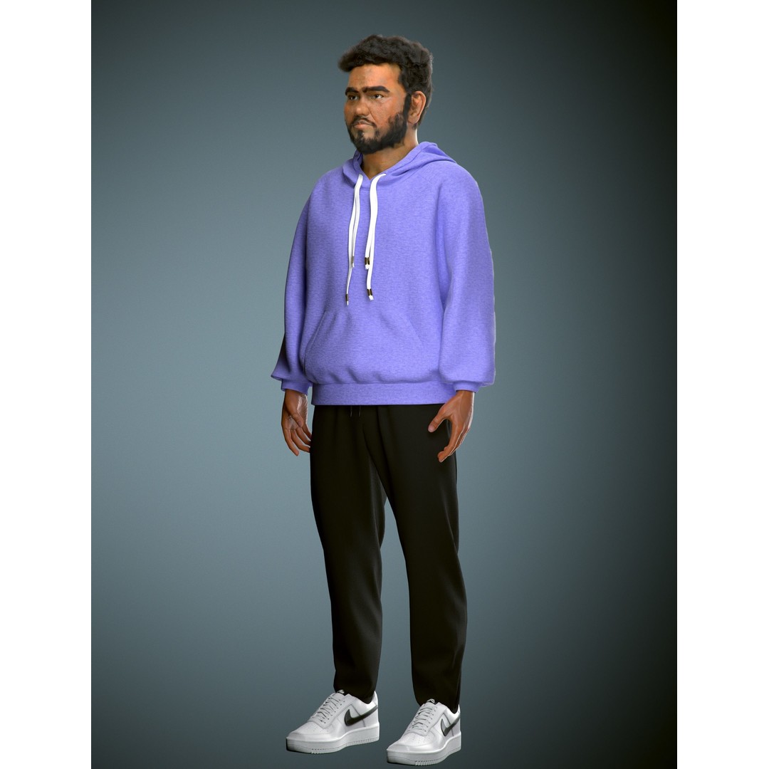NPC Character 3D Model – Low Poly Game Ready Adult Male with Beard - View 27