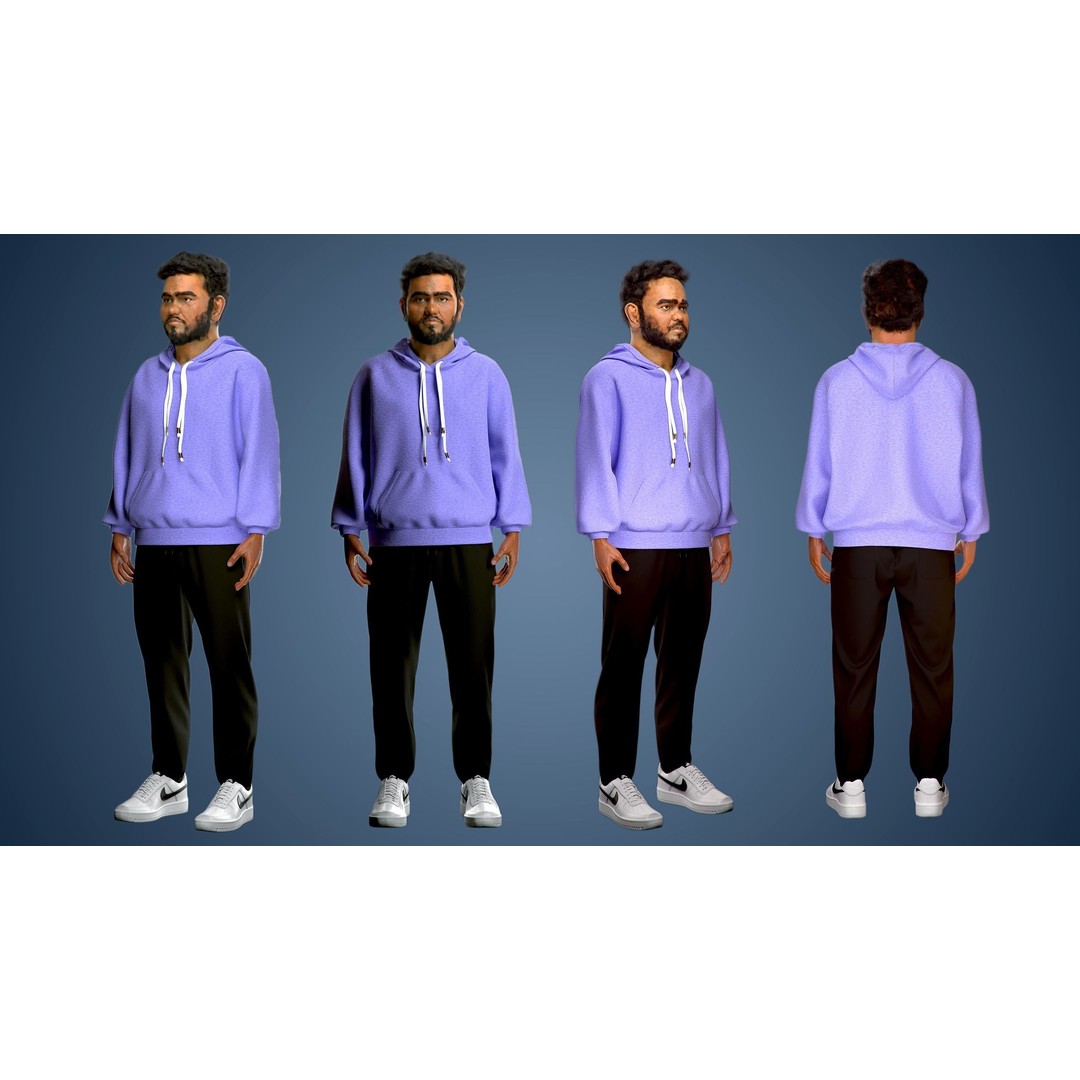 NPC Character 3D Model – Low Poly Game Ready Adult Male with Beard - View 5