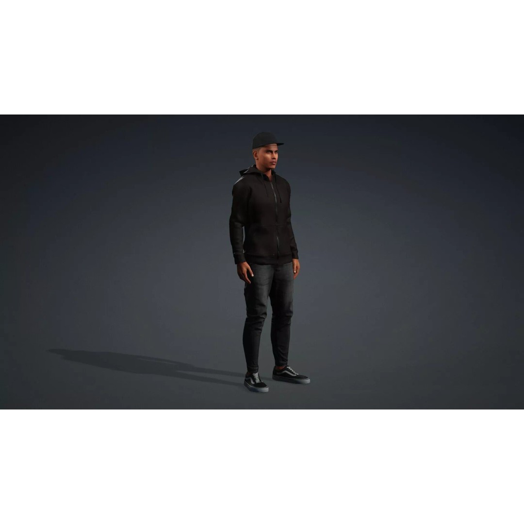 Black Male 3D Character Model – Game Ready, Rigged for Animation - View 11