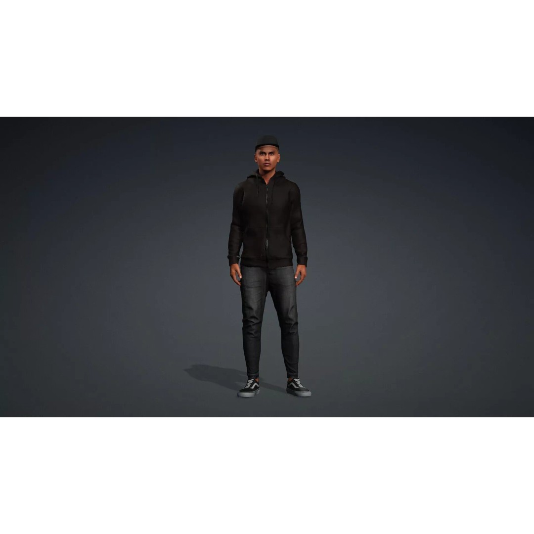 Black Male 3D Character Model – Game Ready, Rigged for Animation - View 3