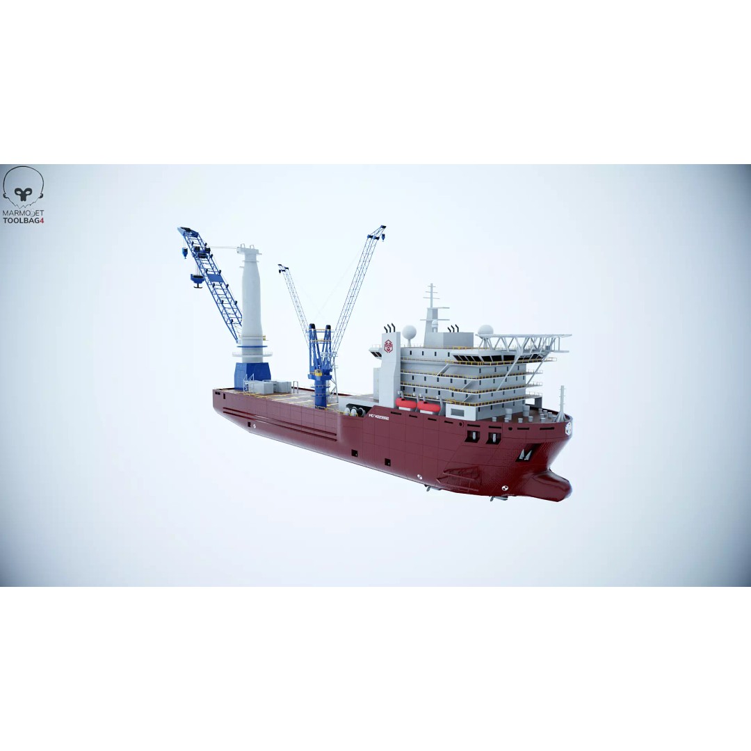 Crane Ship 3D Model – Low Poly Industrial Vessel, FBX, PBR Textures - View 11