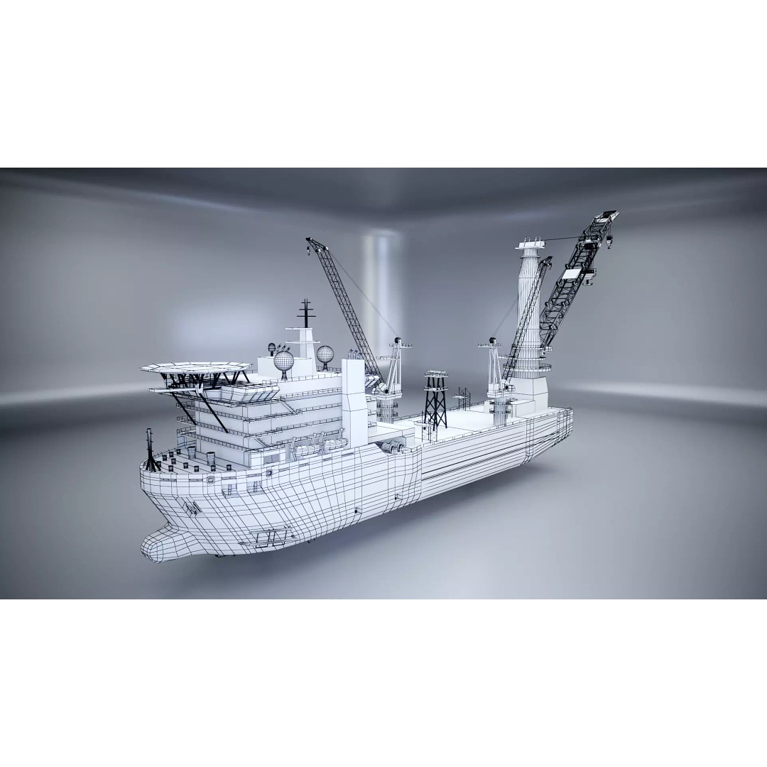 Crane Ship 3D Model – Low Poly Industrial Vessel, FBX, PBR Textures - View 12