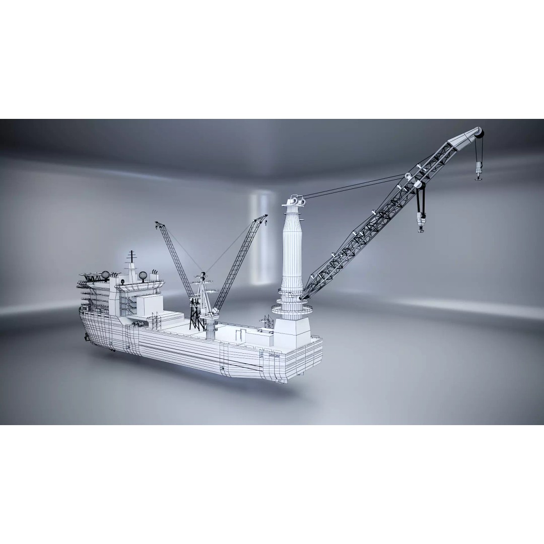 Crane Ship 3D Model – Low Poly Industrial Vessel, FBX, PBR Textures - View 13