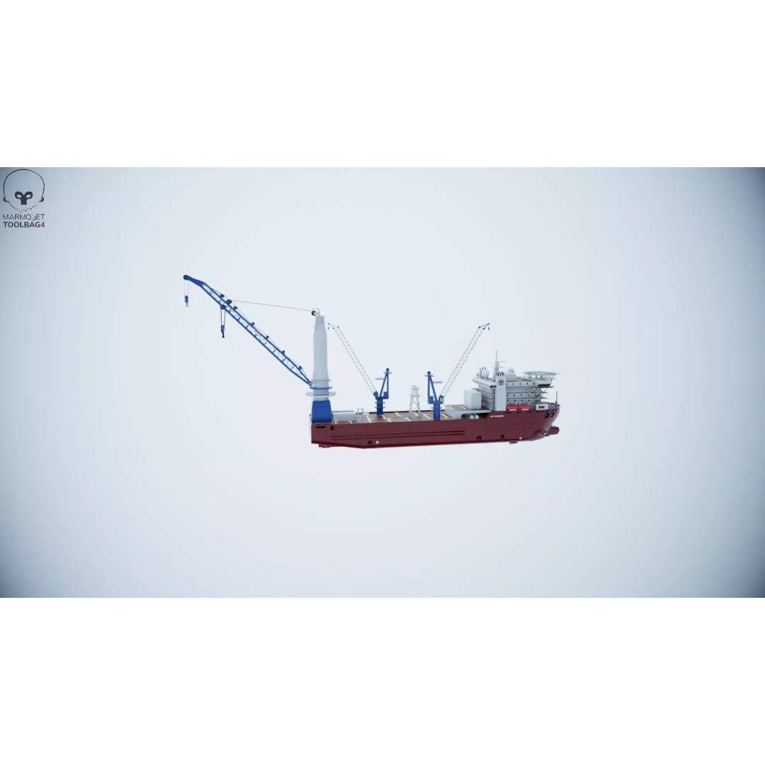 Crane Ship 3D Model – Low Poly Industrial Vessel, FBX, PBR Textures - View 18