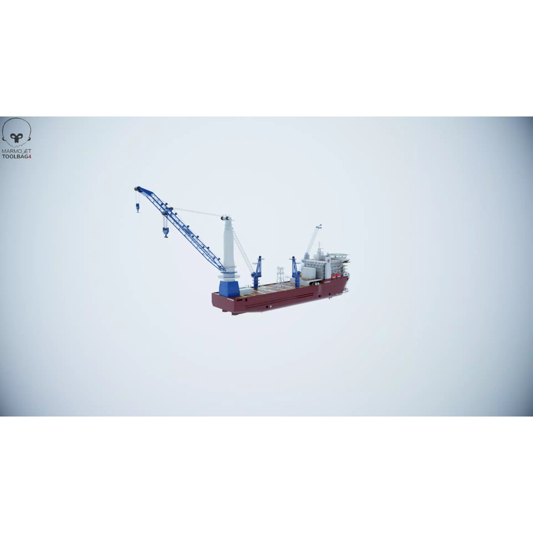 Crane Ship 3D Model – Low Poly Industrial Vessel, FBX, PBR Textures - View 19