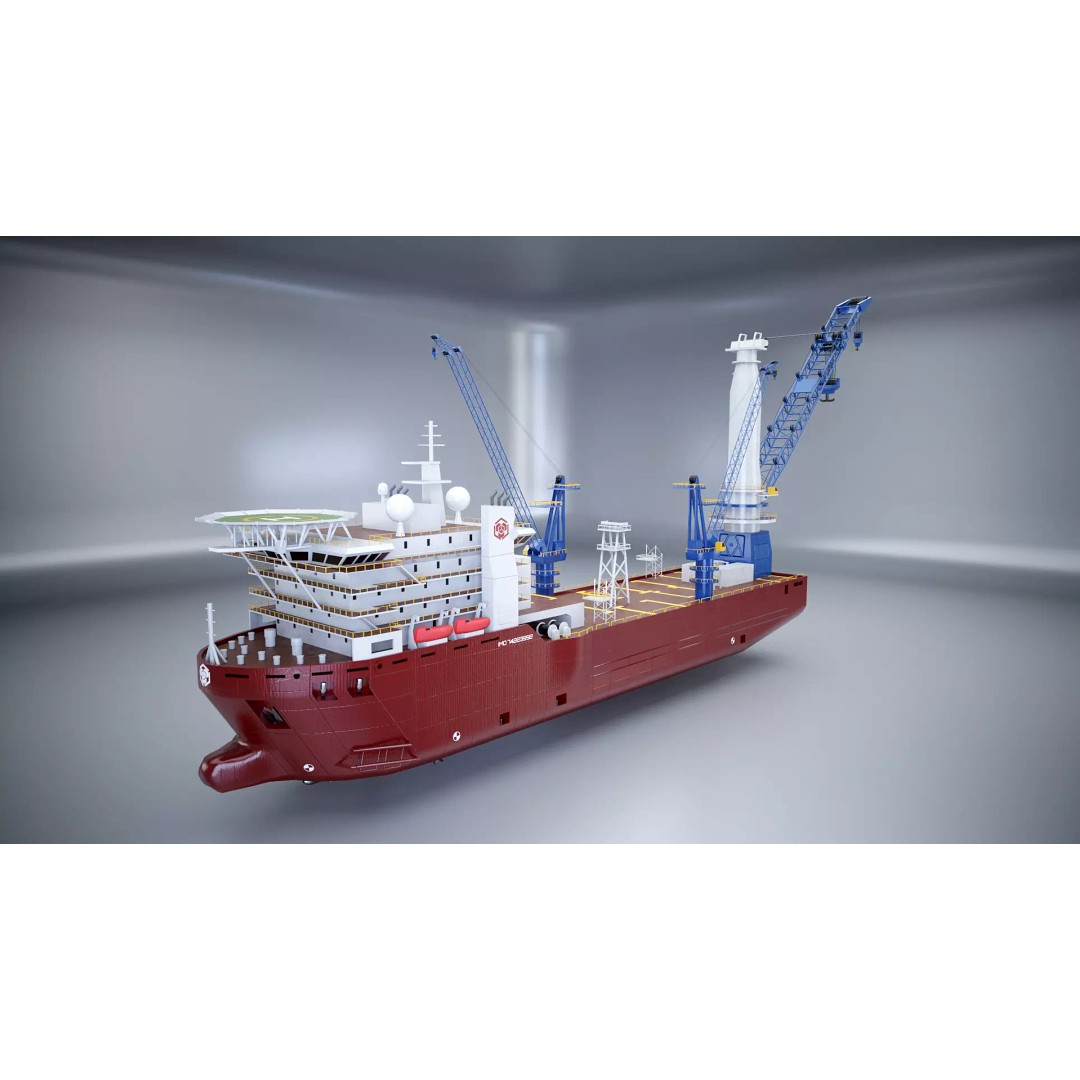 Crane Ship 3D Model – Low Poly Industrial Vessel, FBX, PBR Textures - View 2