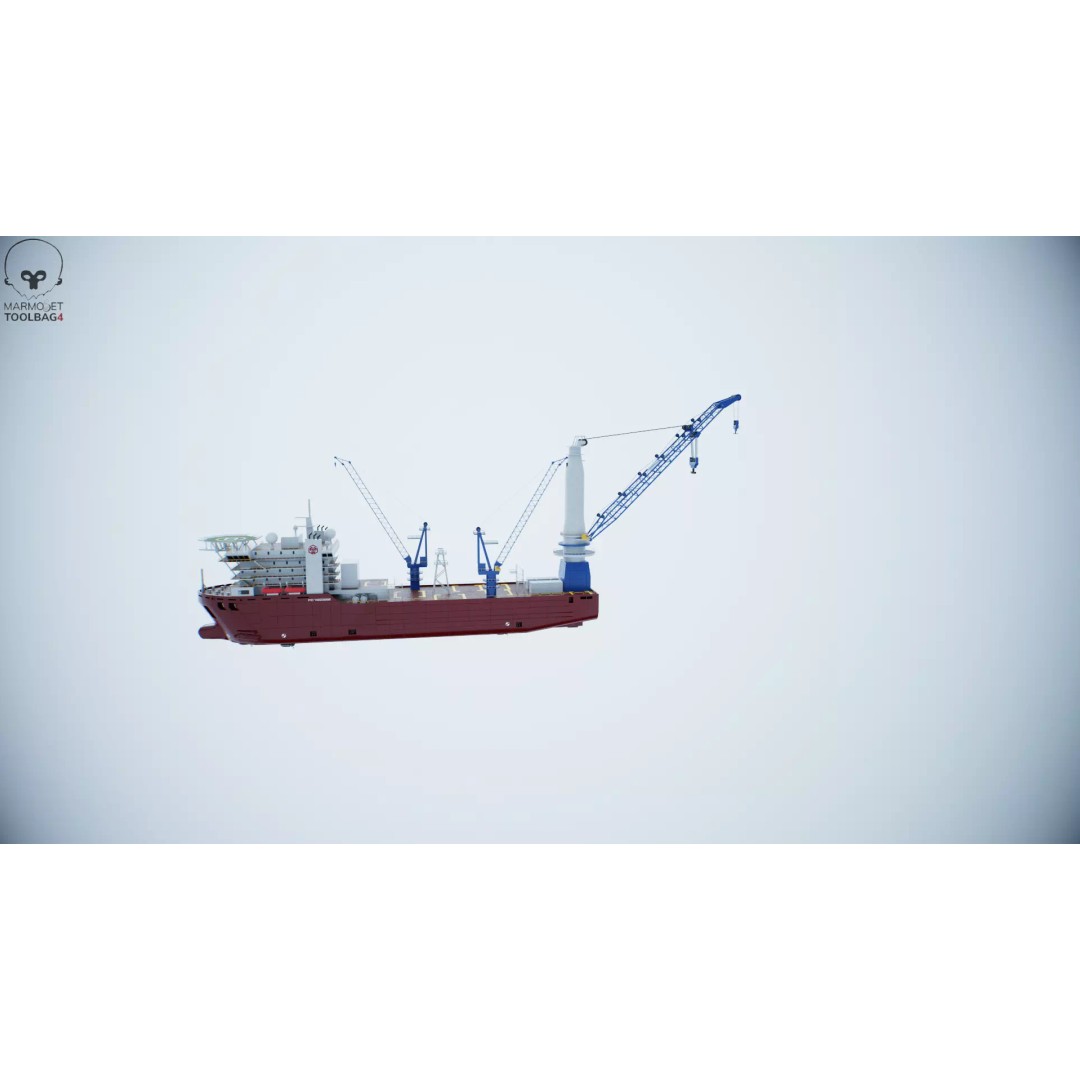 Crane Ship 3D Model – Low Poly Industrial Vessel, FBX, PBR Textures - View 24