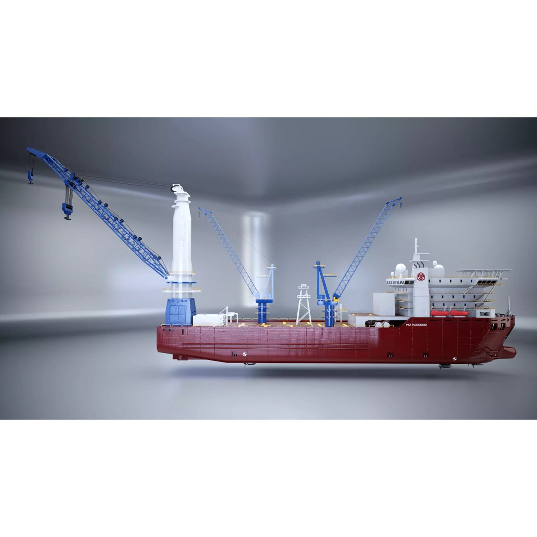 Crane Ship 3D Model – Low Poly Industrial Vessel, FBX, PBR Textures - View 6