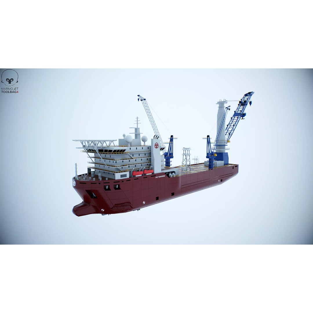 Crane Ship 3D Model – Low Poly Industrial Vessel, FBX, PBR Textures - View 8