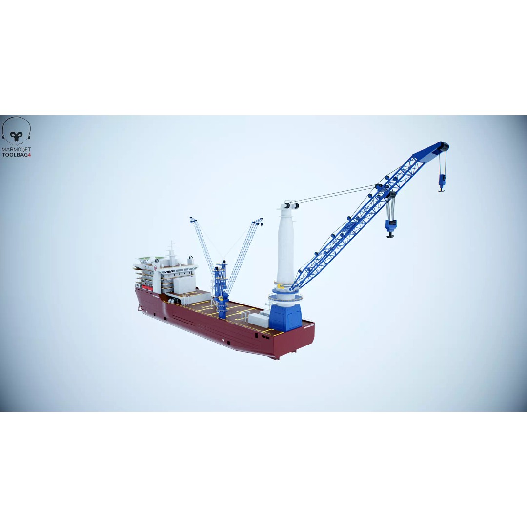 Crane Ship 3D Model – Low Poly Industrial Vessel, FBX, PBR Textures - View 9
