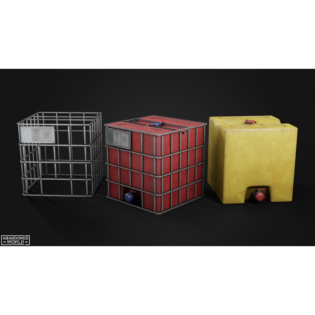 Water IBC Container 3D Model – Low Poly Game Ready Asset, FBX, Blender - View 3