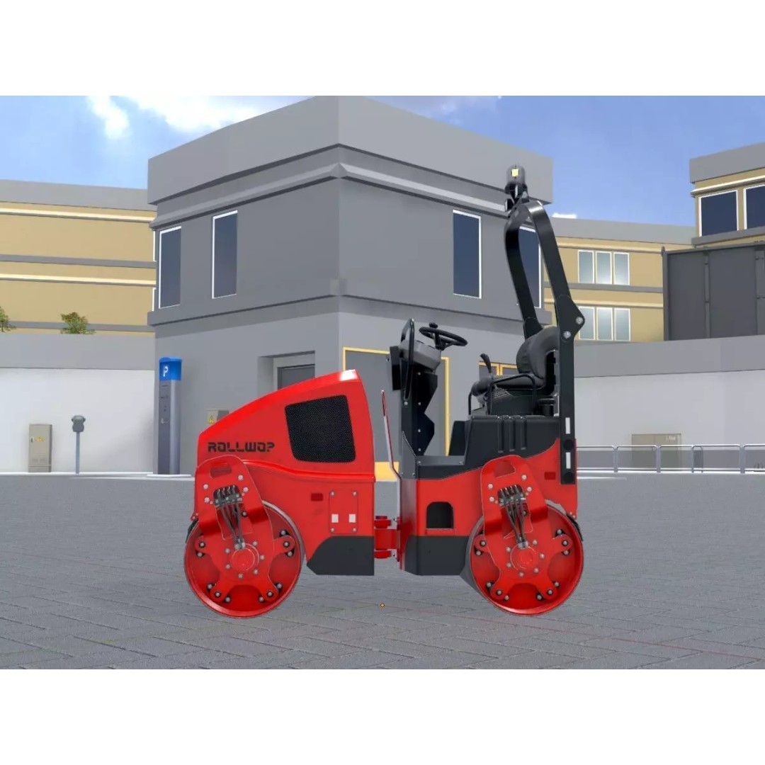 Road Roller 3D Model – Low Poly Construction Vehicle, FBX - View 4