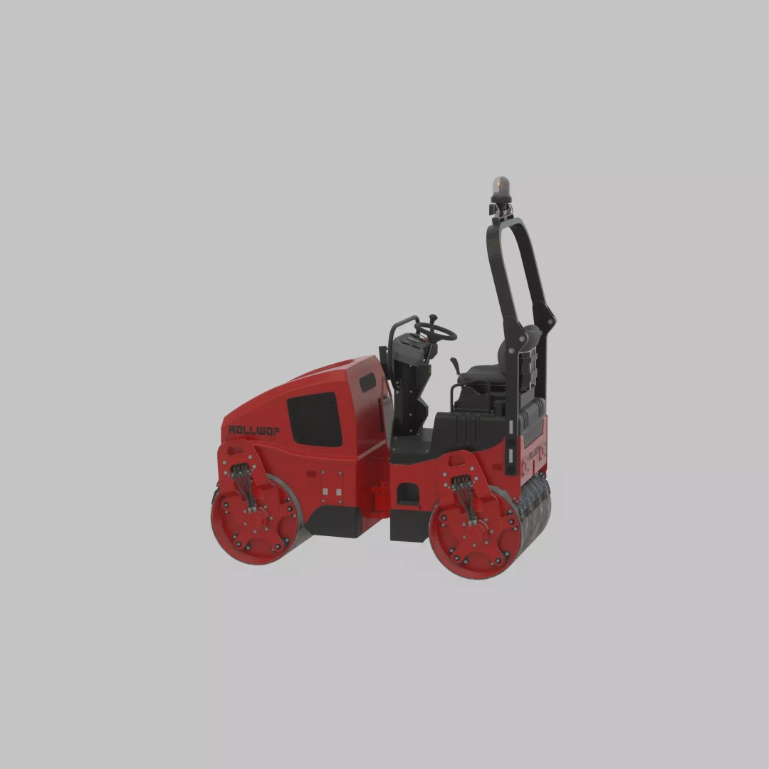 Road Roller 3D Model – Low Poly Construction Vehicle, FBX - View 45